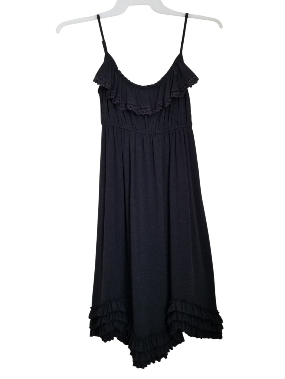 Maurices Dress Sz Small Black Eyelet Ruffle Stretch Midi Cotton